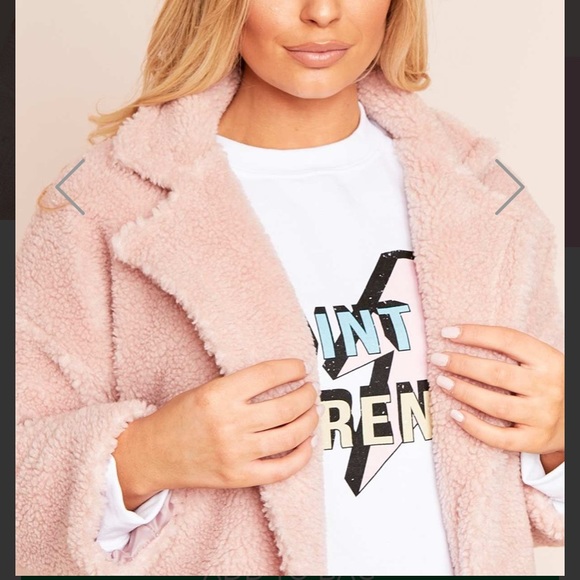 Missy Empire Pink Fuzzy Teddy Bear Longline Coat - Picture 3 of 9